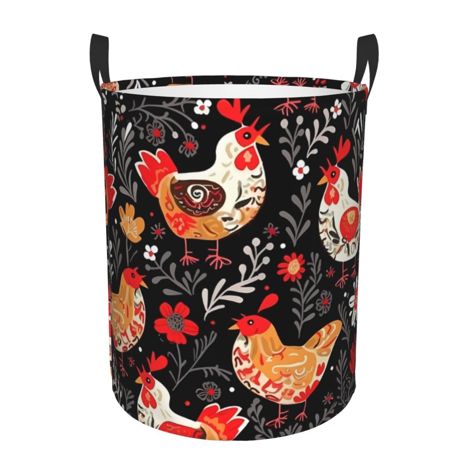 Panier à linge mignon pour dortoir et camping : grand sac pliable imprimé coq et poules