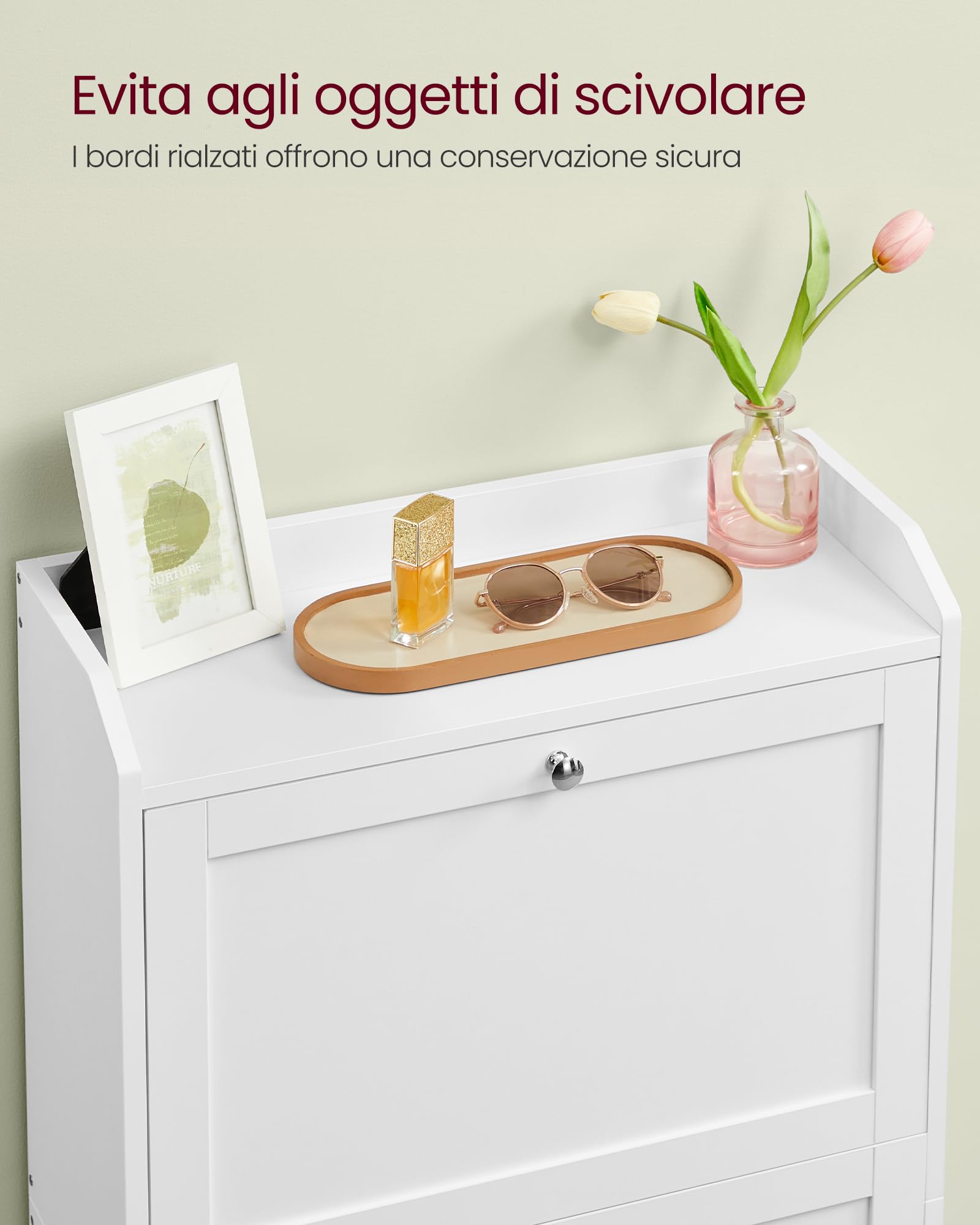 VASAGLE Scarpiera con 3 Scomparti a Ribalta, Scarpiera Salvaspazio, Divisori Regolabili, Portascarpe per fino a 12-20 Paia di Scarpe, Ingresso Corridoio, 24 x 60 x 121,2 cm, Bianco Nuvola LBC036WB01
