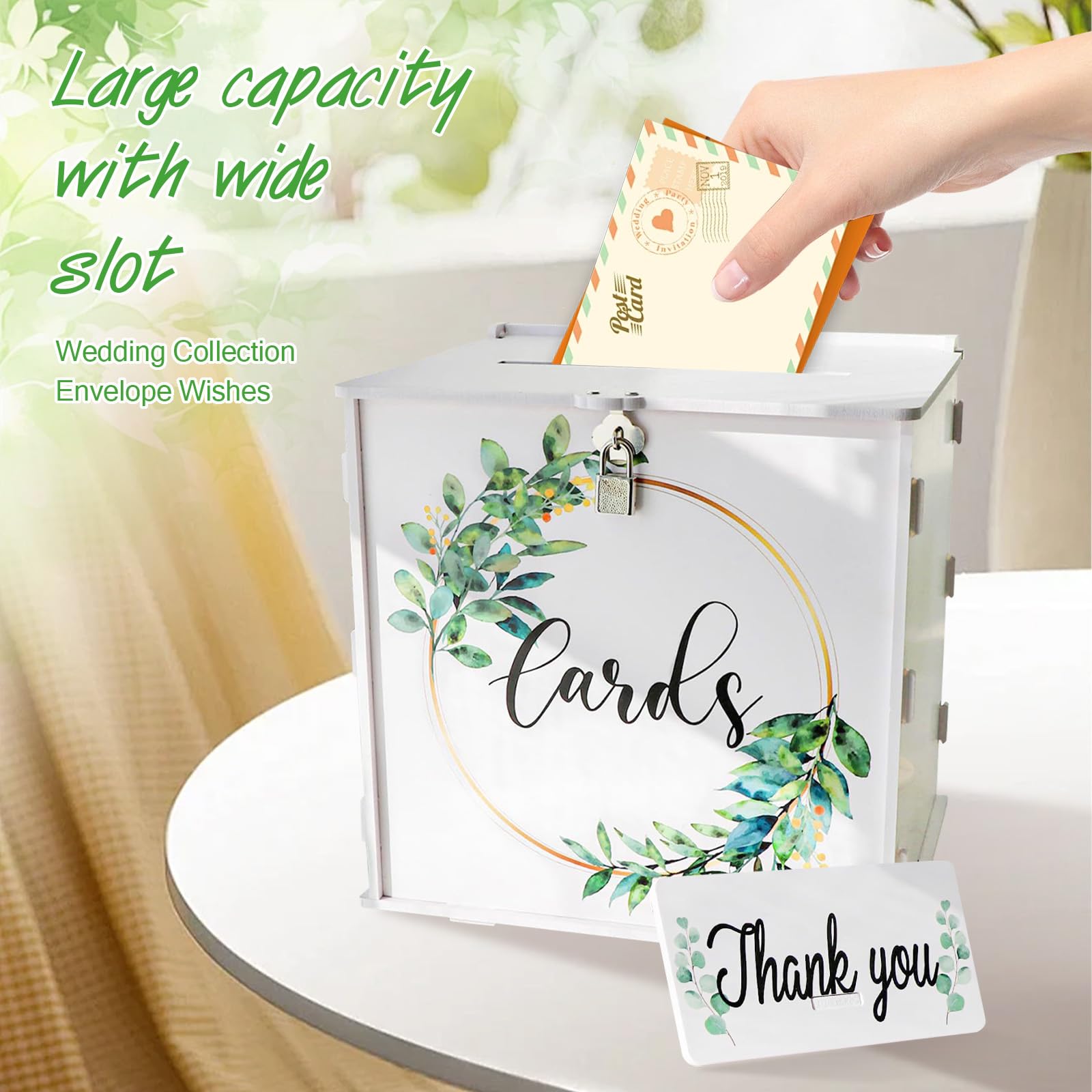 Scatola per carte di credito, in PVC con lucchetto, 25 x 25 x 21 cm, per matrimonio, per ricevimenti di nozze, feste, lauree, feste di compleanno, ecc. Bianco