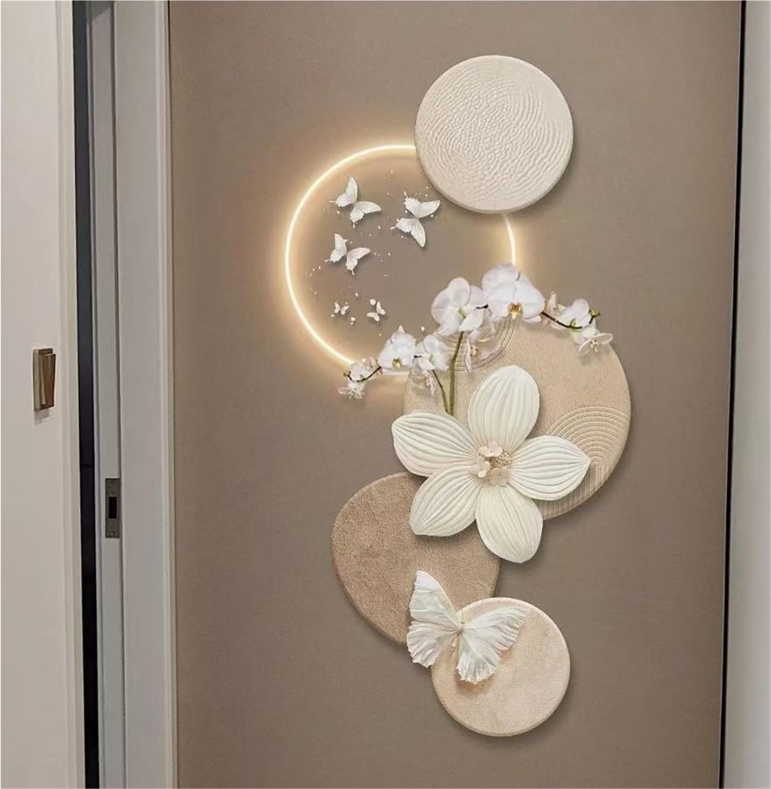 Cuadro Decorativo Floral con Luces LED, Fuente de alimentación enchufable, Mural de Porcelana cristalina para Sala de Estar, Dormitorio, Oficina y decoración del hogar (60 x 120 cm