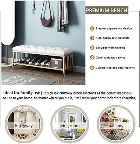 Miniatura 2 de Asiento de piel sintética, taburete para zapatos de entrada para sala de estar, zapatero de primera calidad, banco de zapatos, banco dorado moderno,