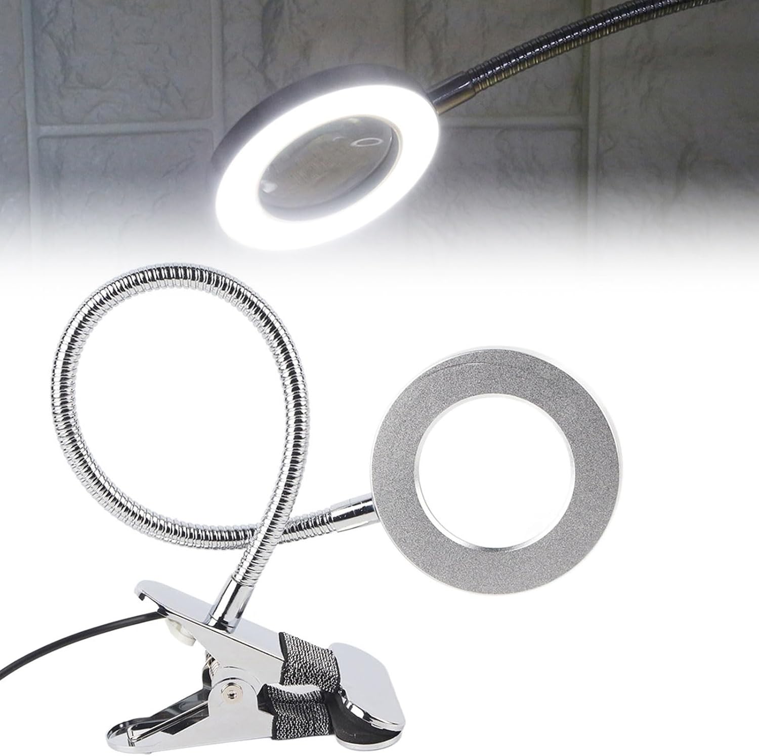 Clip On lamp, Clip On Desk Lamp, USB Lamp, Adjustable Light Color and USB Beauty Lamp with Clip 2.5X Magnifier Feature for Eyebrow Eyelash Extension and Reading