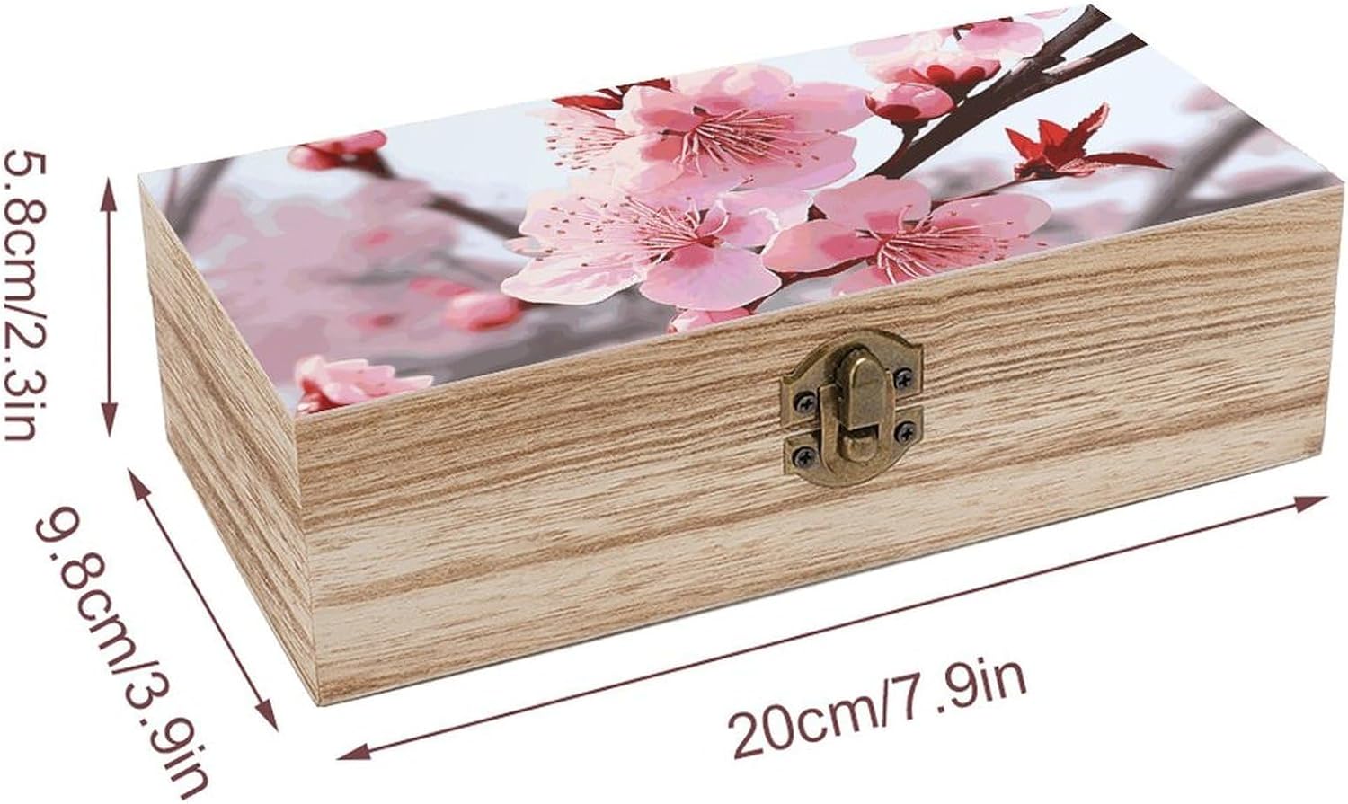 Plum Blossom Memory Jewelry Wooden Box, Large Wooden Treasure Chest Boxes with Hinged Lid, Photos Storage Case for Women Men, Wooden Keepsake Box, 7.9'' X 3.9'' X2.3''
