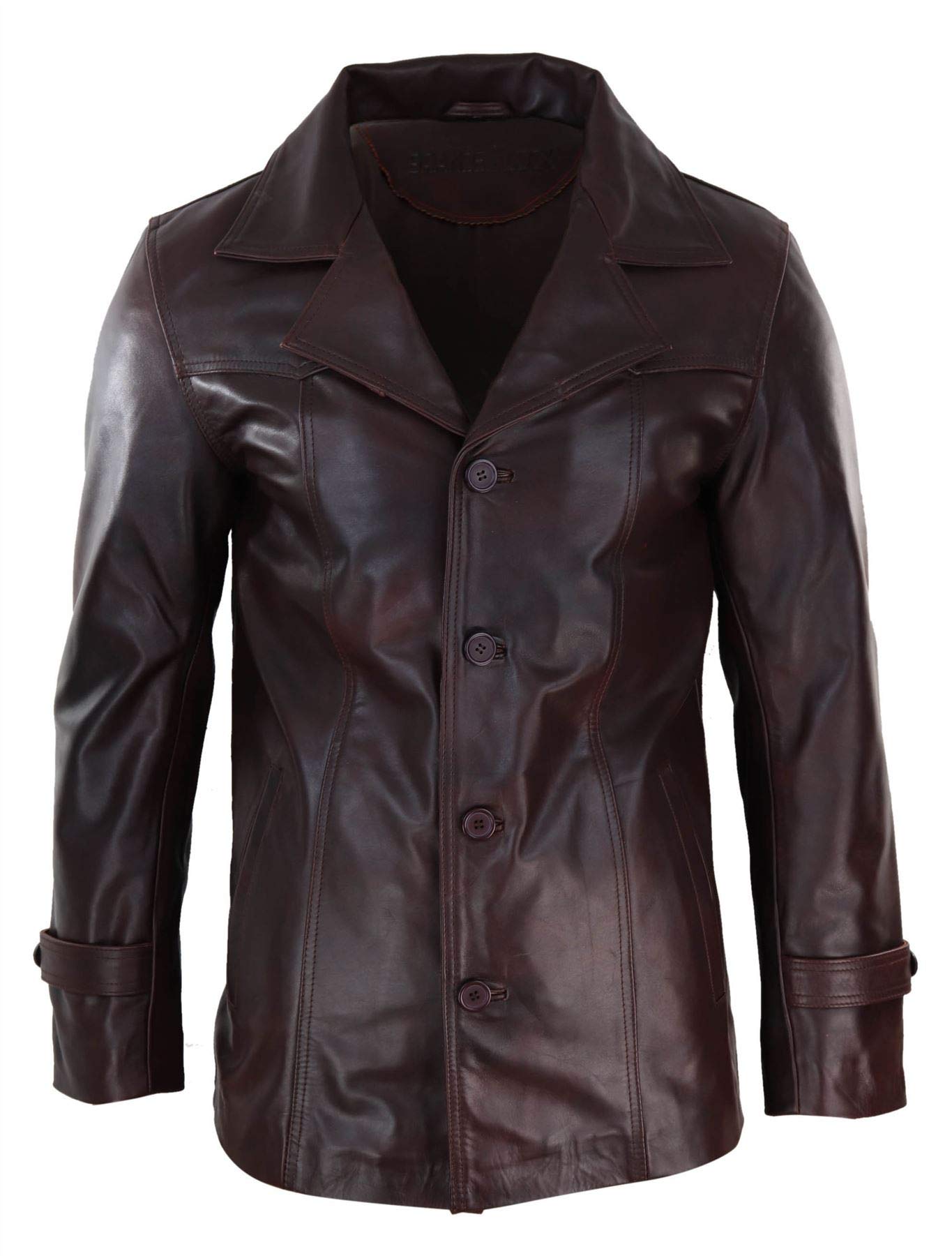 Mens Real Leather Coat Jacket Classic Wine Black Fit Smart Casual - Wine 5XL