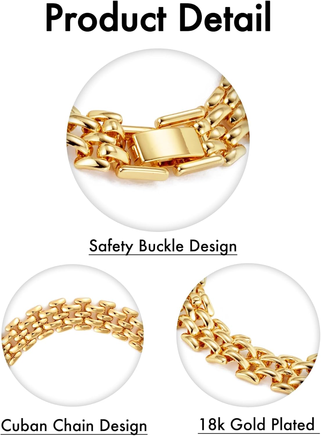 Watch Chain Bracelet for Women 18k Gold Plated Classic Cuban Link Bracelet Non-Tarnish Waterproof 7 inches Ideal Jewellery Gift for Girlfriend Mother - Image 2