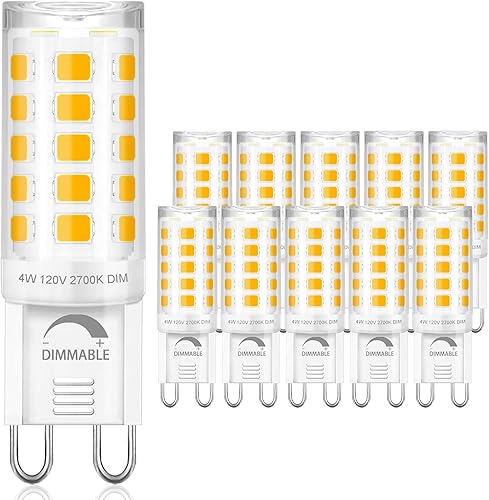 Miniatura 8 de Winshine - Paquete de 10 bombillas LED regulables de 2700 K blanco suave, 4 W (reemplazo de bombilla halógena de 40 W) con casquillo G9, forma T4,