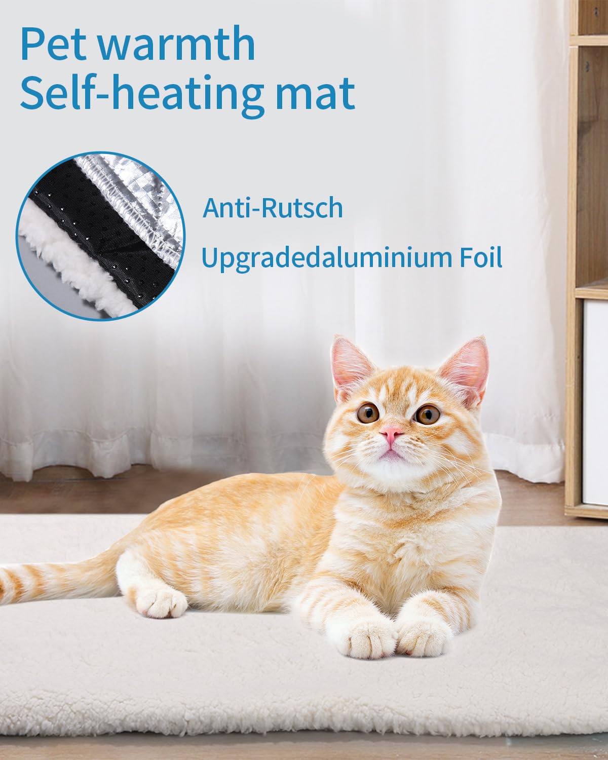 TIDEVAN Tapptino Autoriscaldante Gatto,74 x 48 cm Tappetino Riscaldante Gatto Tappetino Autoriscaldante Coperta Autoriscaldante per Gatti e Cani Rimovibile e Lavabile Morbido e Confortevole(Bianco)