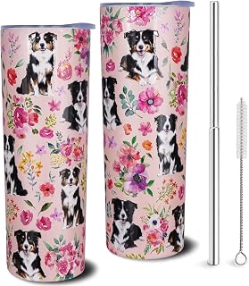 Australian Shepherd Tumbler Australian Shepherd Gifts 20 OZ 3D-Printed Insulated Cup Dog Lover Gift Travel Mug with Dogs Patterns and Vintage Florals(One Tumbler Included)
