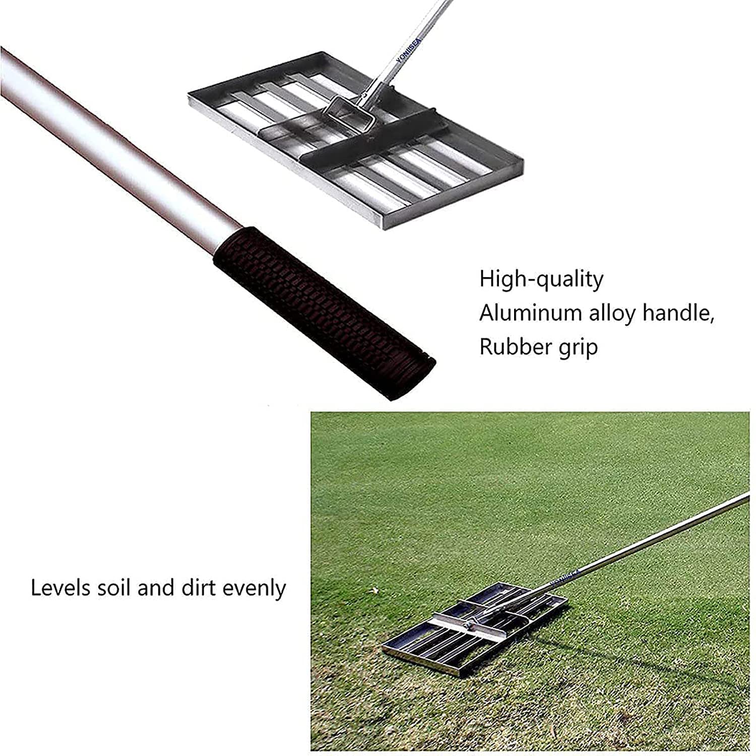 Grabie do darni, grabie do trawy, grabie do wyrównywania trawnika, regulowane grabie ogrodowe, 47" lekki uchwyt ze stali, odpowiednie do ogrodu, podwórka, pola golfowego/trawnika