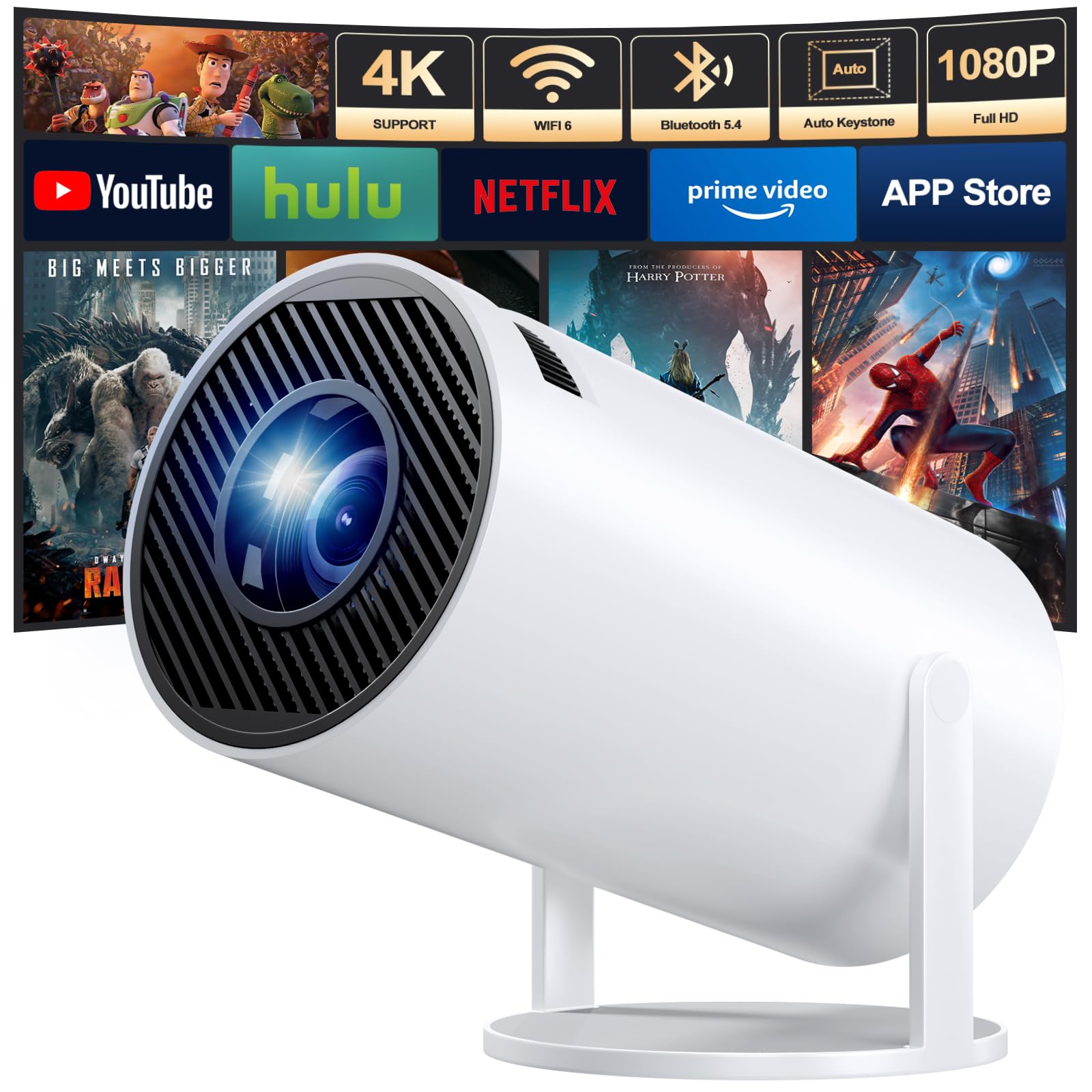 LXJADAP Mini Proyector Portatil 2026, Proyector 4K, Pantalla de 150 Pulgadas, 250ANSI/10000 lúmenes, Ultrarrapido WiFi 6 con 2.4/5GHz, Bluetooth 5.2, Compatible con iOS/Android/Laptop/PC/ PS4/ PS5