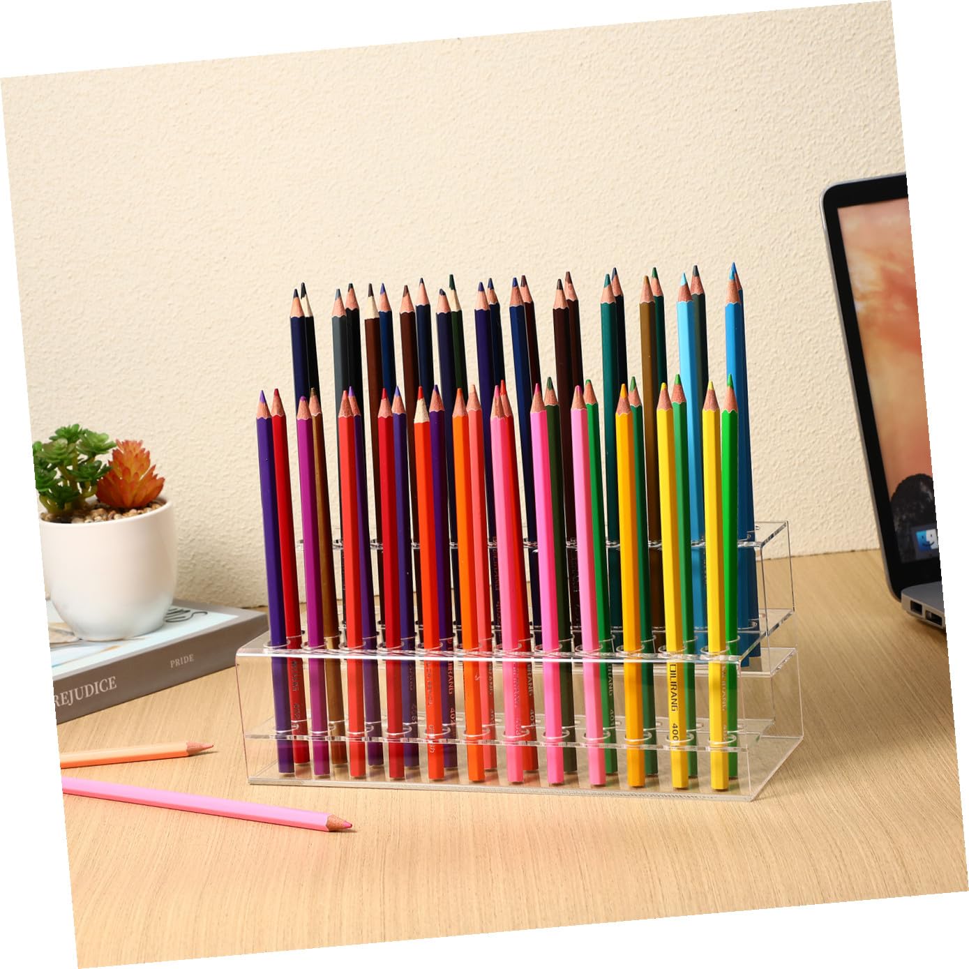 minkissy Porta Penne da Scrivania in Plastico Grande Capacità e Design Multi-slot, Struttura Stabile per Organizzare Strumenti di Scrittura e Pennelli