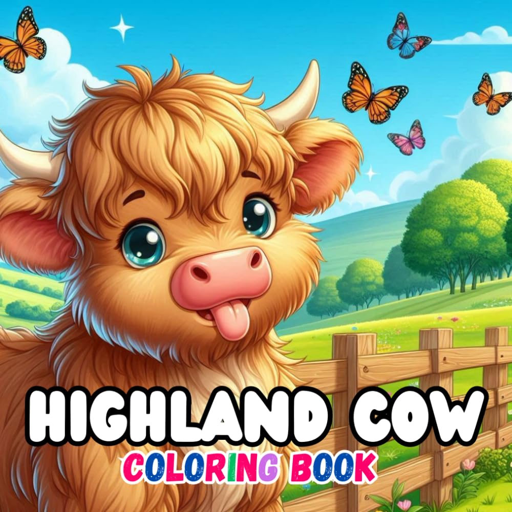 Highland Cow Coloring Book: 30 Cute and Beautiful Scottish Cows Colouring Pages for Kids ages 5-12 Who Love Farm Animals