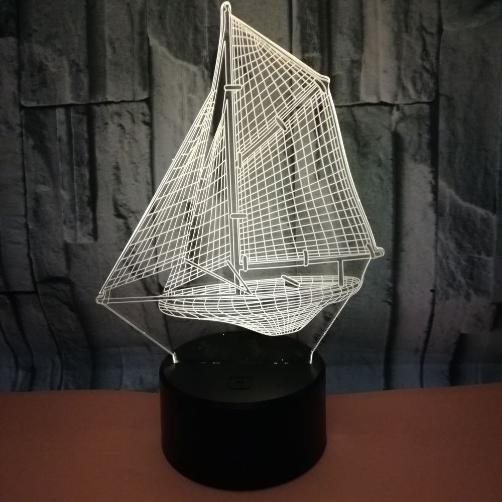 3D Segelboot Nachtlicht – 16 Farben, Fernbedienung, USB-Betrieb, Optische Täuschung Lampe Für Kinderzimmer