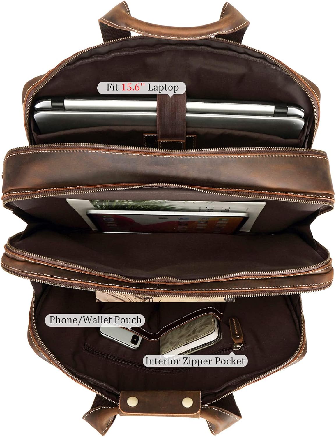 Polare Full Grain Cowhide Leather 17'' Laptop Large Briefcase for Men Business Messenger Bag Work Bag - Image 6