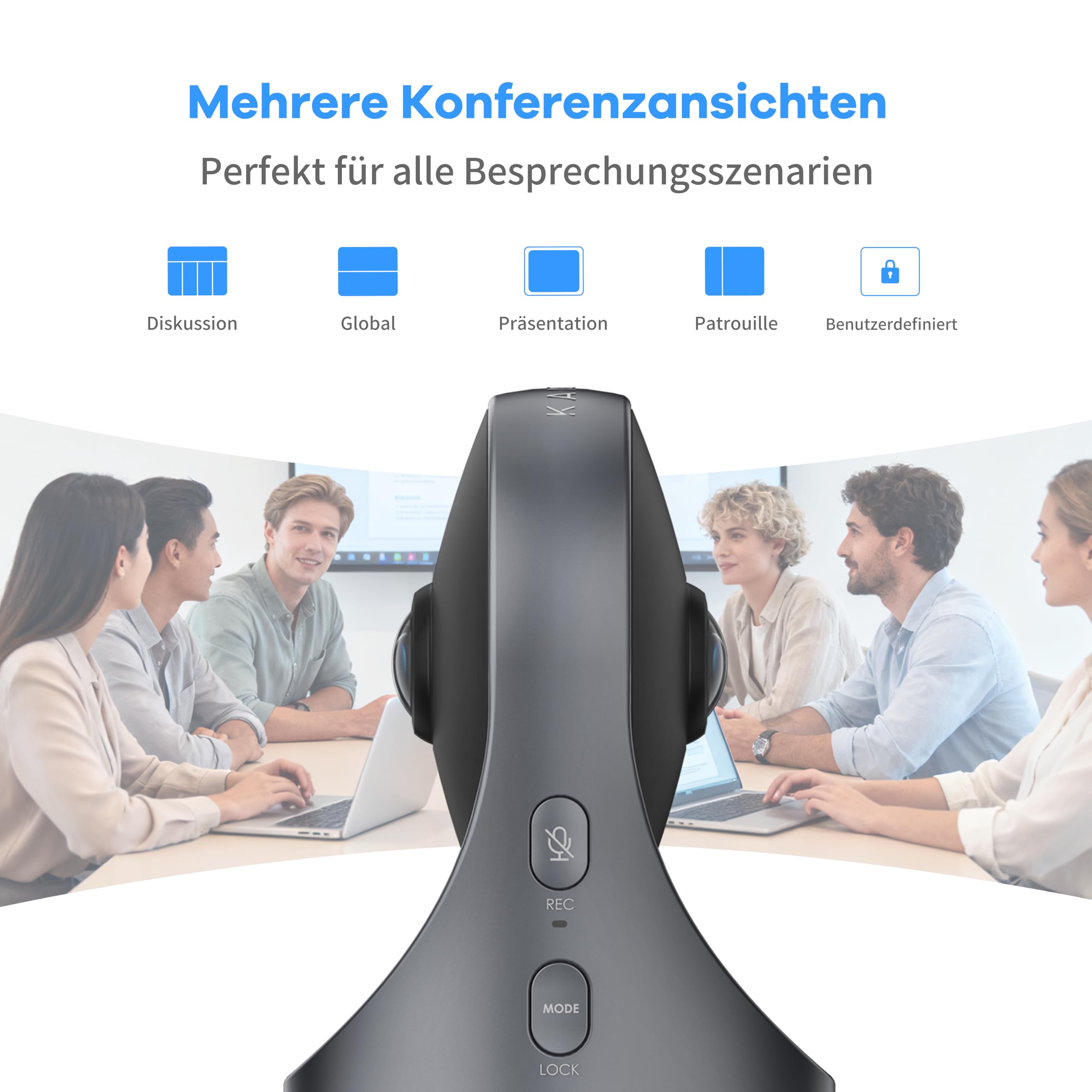 KanDao Meeting Pro 360 Grad Videokonferenzkamera All-in-One, 1080P HD Webcam mit Mikrofon und Lautsprecher, KI Sprecher-Fokus & Lokale Aufnahme, 5,5m Reichweite, Plug & Play für Zoom,MS Teams,Skype