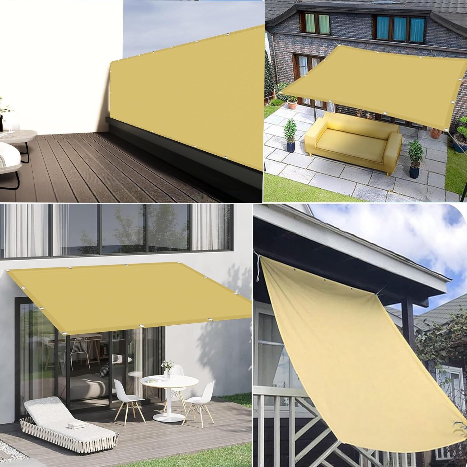 Sonnensegel 3.5x3.5m Sonnensegel Wasserdicht Rechteckig,Sonnenschutz Windschutz,Balkon Ohne Bohren Markise Markisenstoff 95% UV Schutz für Pergola Garten Balkon Terrasse, Beige