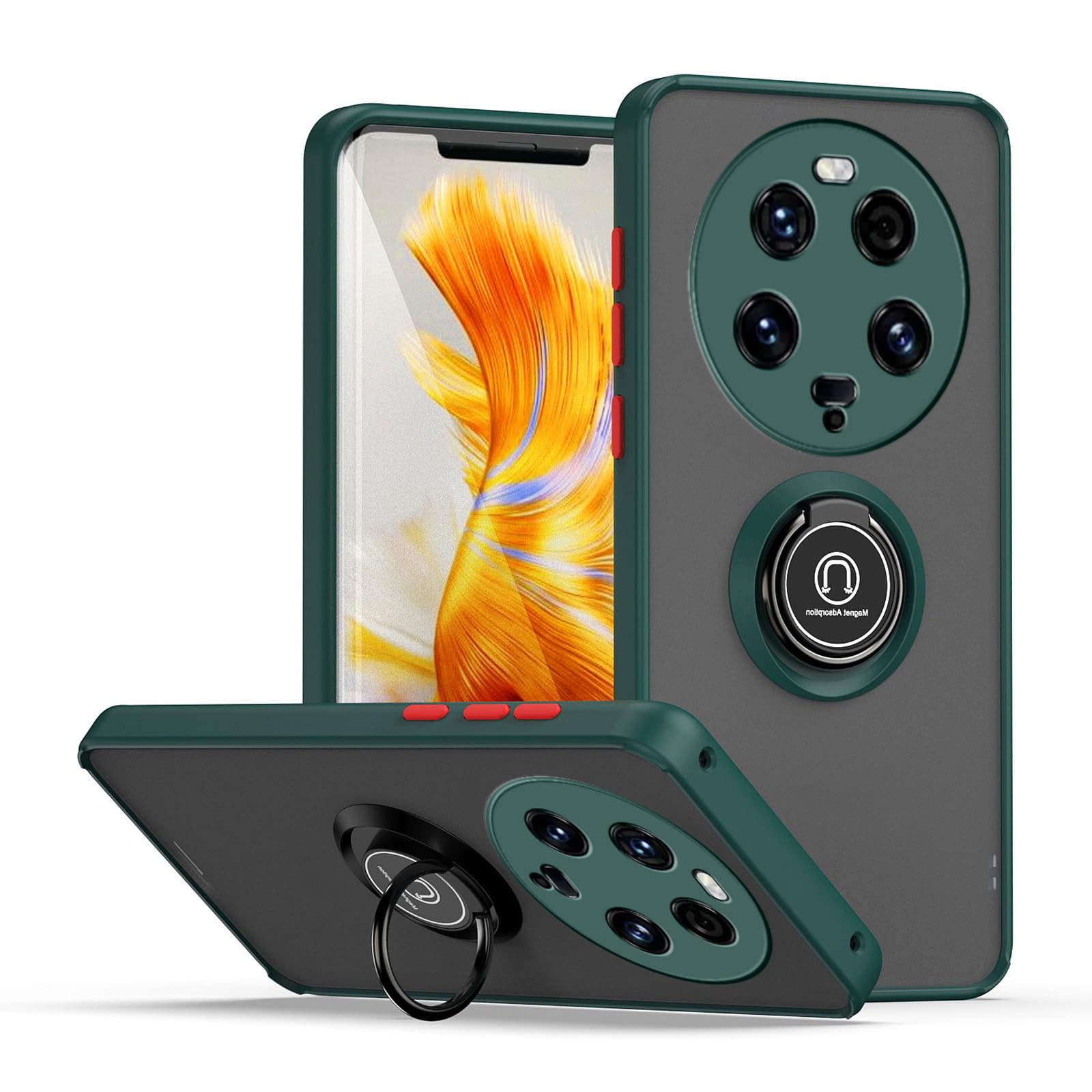 WOBURN Cover Xiaomi Mi 13 In TPU E PC Antiurto Con Anello Girevole - Traslucida E Opaca (Nero/Rosso) - 2