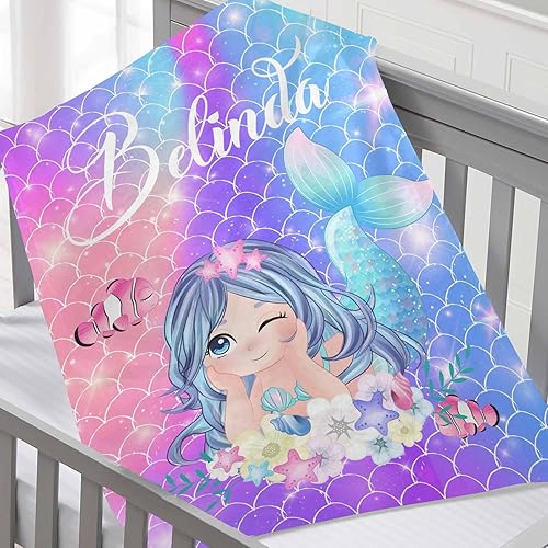 Miniatura 6 de Manta personalizada de sirena con nombre para hija y niñas, manta personalizada de princesa de dibujos animados, mantas personalizadas, regalo de
