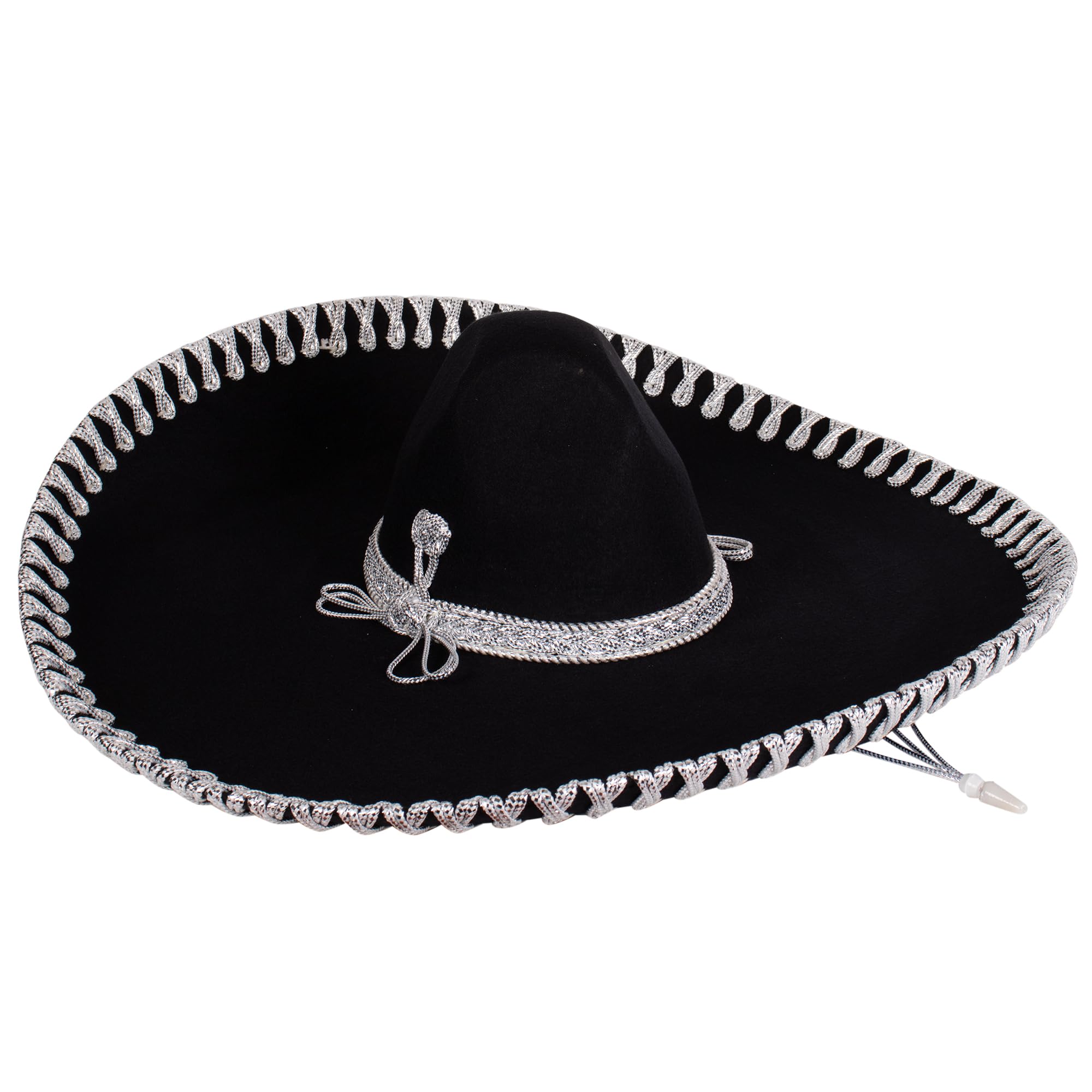 FESTMEX Authentic Adult Mexican Sombrero Mariachi Charro Hat, Mexican Hat for Costume Parties, 5 de Mayo, 16 de Septiembre (Black Plain and Silver Embroider)