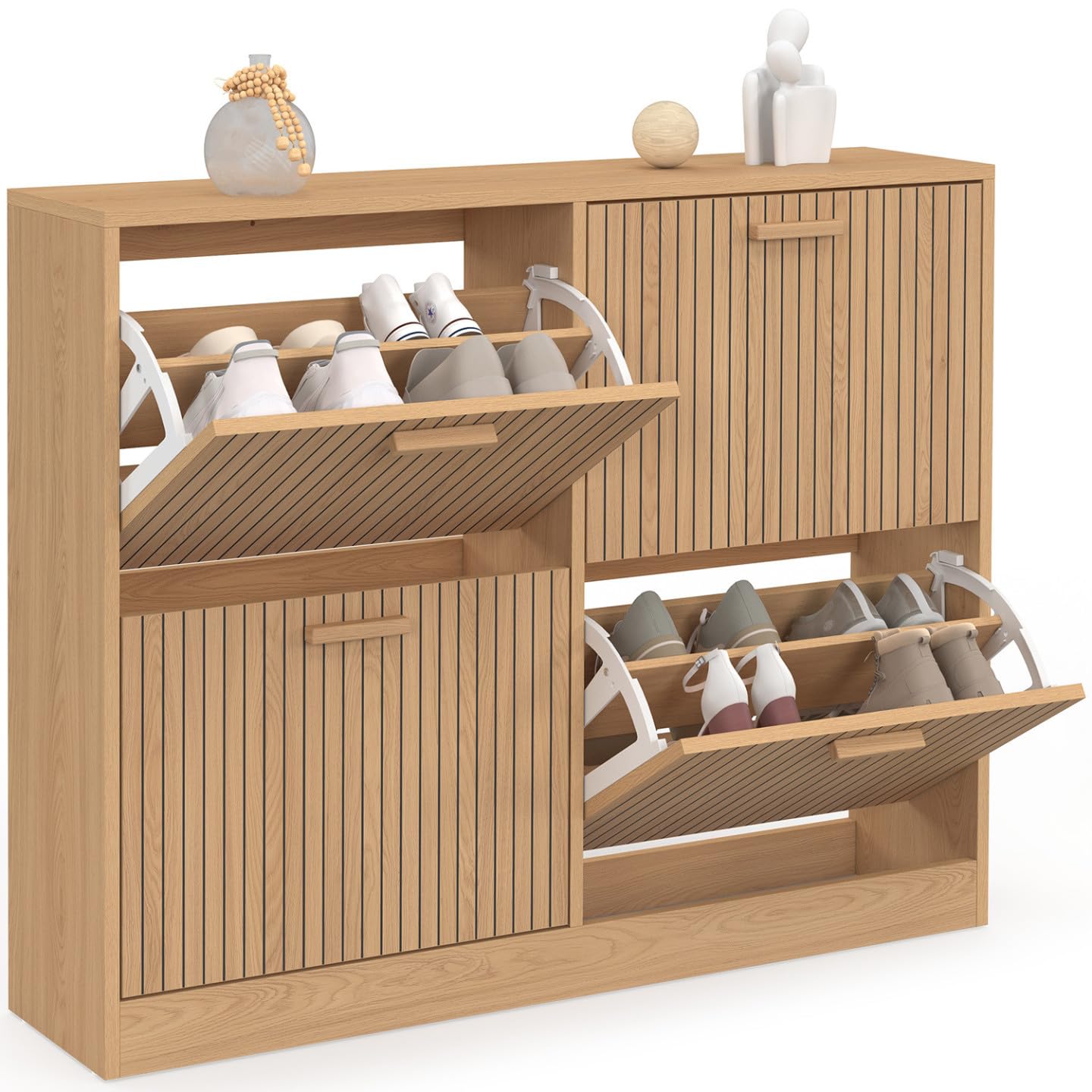 IDMarket - Mueble para zapatos (20 pares, 4 puertas, listones de madera, color roble