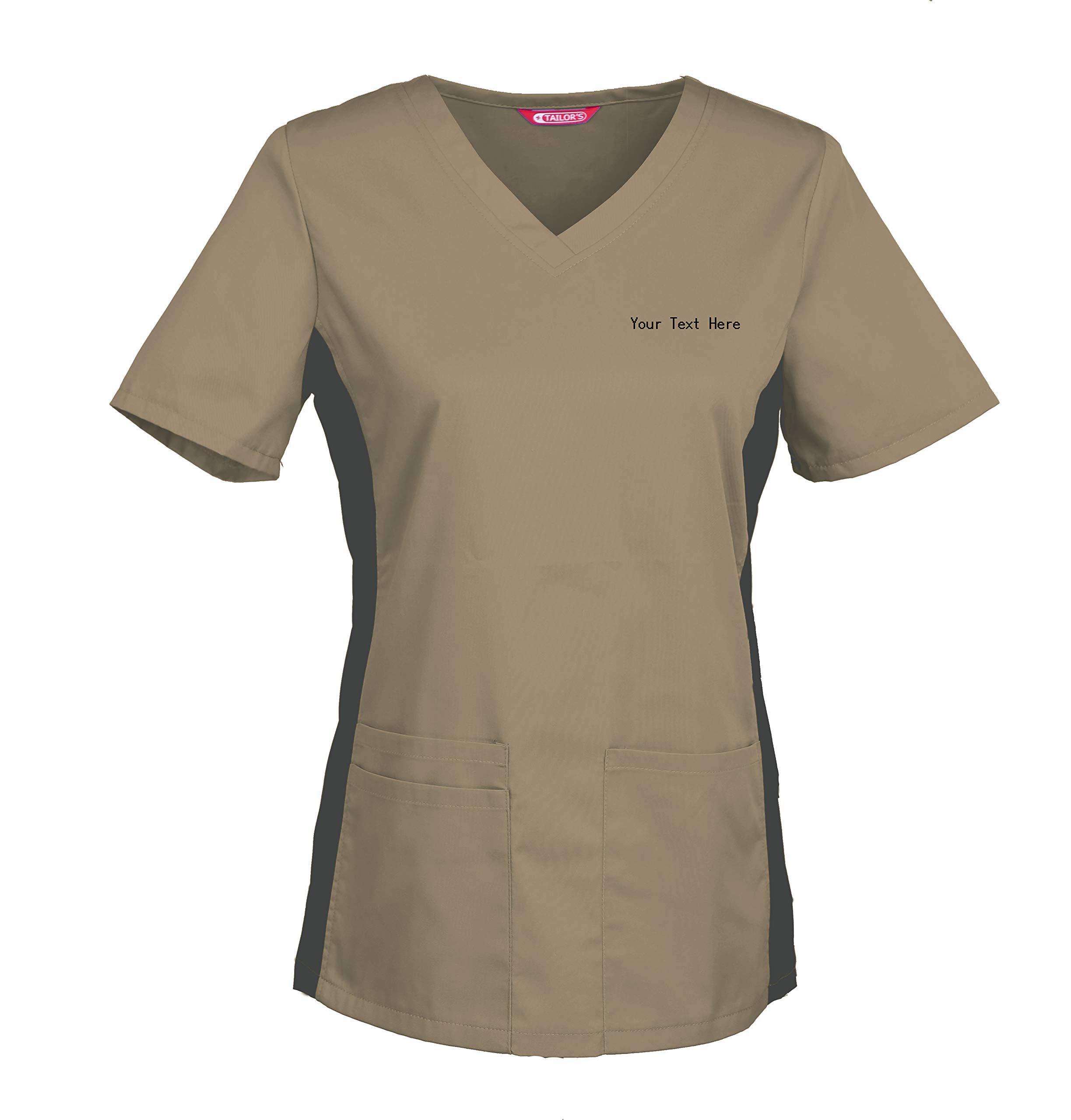 TAILOR'S Women's Personalized Scrub Tunic Medical Scrubs Hospital Scrub Top Customizable Khaki