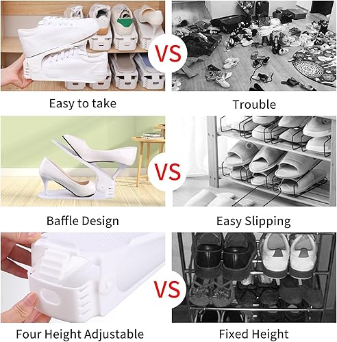 Miniatura 7 de Antigo Organizador de ranuras para zapatos, 20 unidades, apilador de zapatos ajustable para organización del armario, soporte para zapatos de doble