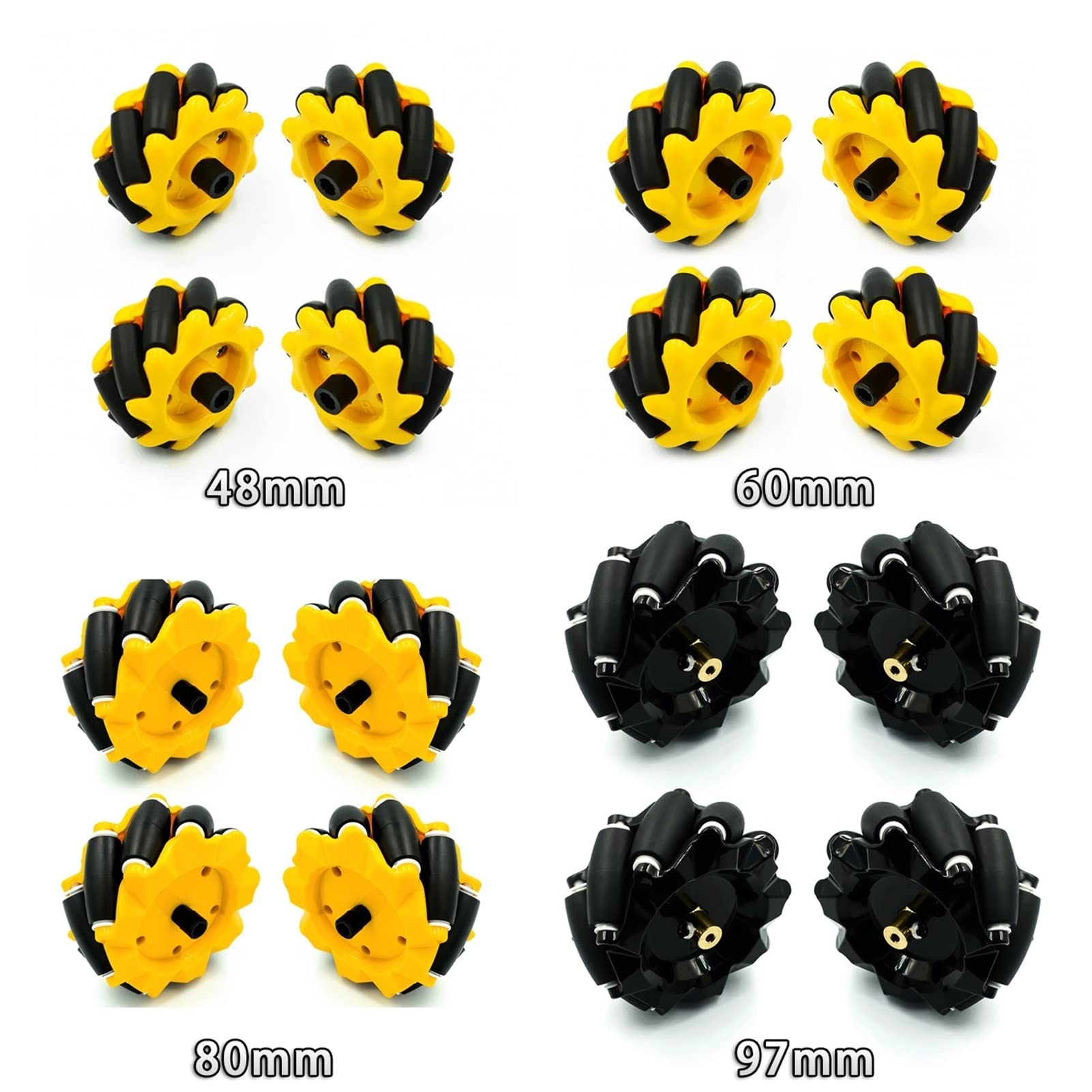 4 sztuk/partia 48mm 60mm 80mm 97mm wysokiej twardości Plastikowe Koło Mecanum Omni-kierunkowe dopasowanie Tt. Samochód motorowy Smart Robot z piastami 6mm Koło Mecanum (Size : 4pcs9700)