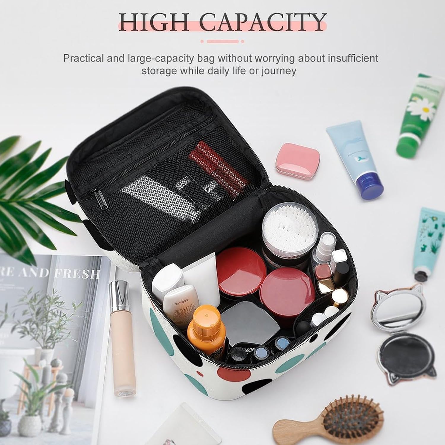 Travel Makeup Bag Portable Large Cosmetic Bag with Handle And Compartment image 4