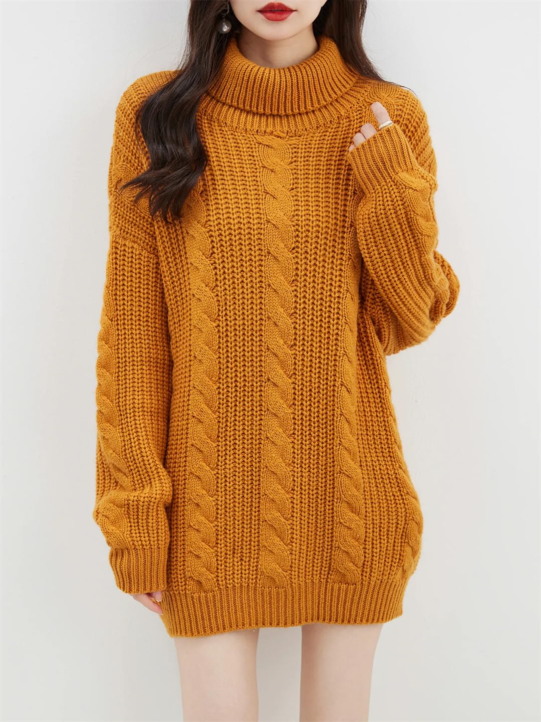 Disimlarl Damski sweter z golfem z wełny merynosów, sweter zimowy, oversize, sweter z długim rękawem, dzianinowy sweter