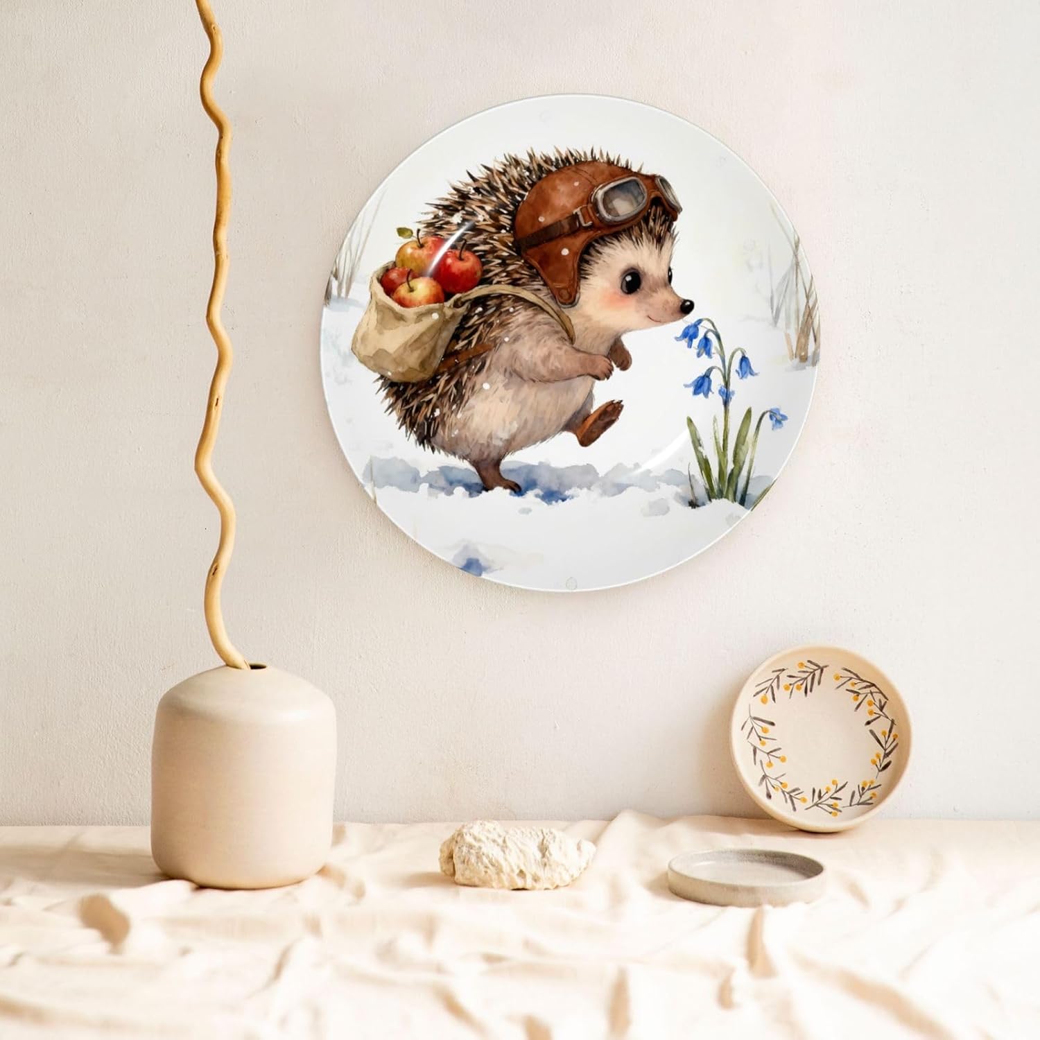 Hedgehog Apple Style Ceramic Plate Display Decorative Plate With Stand Wall Hanging Plate For Home Decor 10 Inch