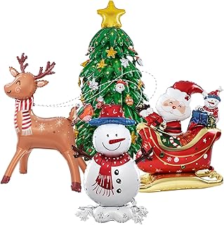 Merry Christmas Party Decorations : Christmas Party Supplies with Santa Claus, Snowman, & Christmas Tree Balloons for Festive Holiday Celebrations