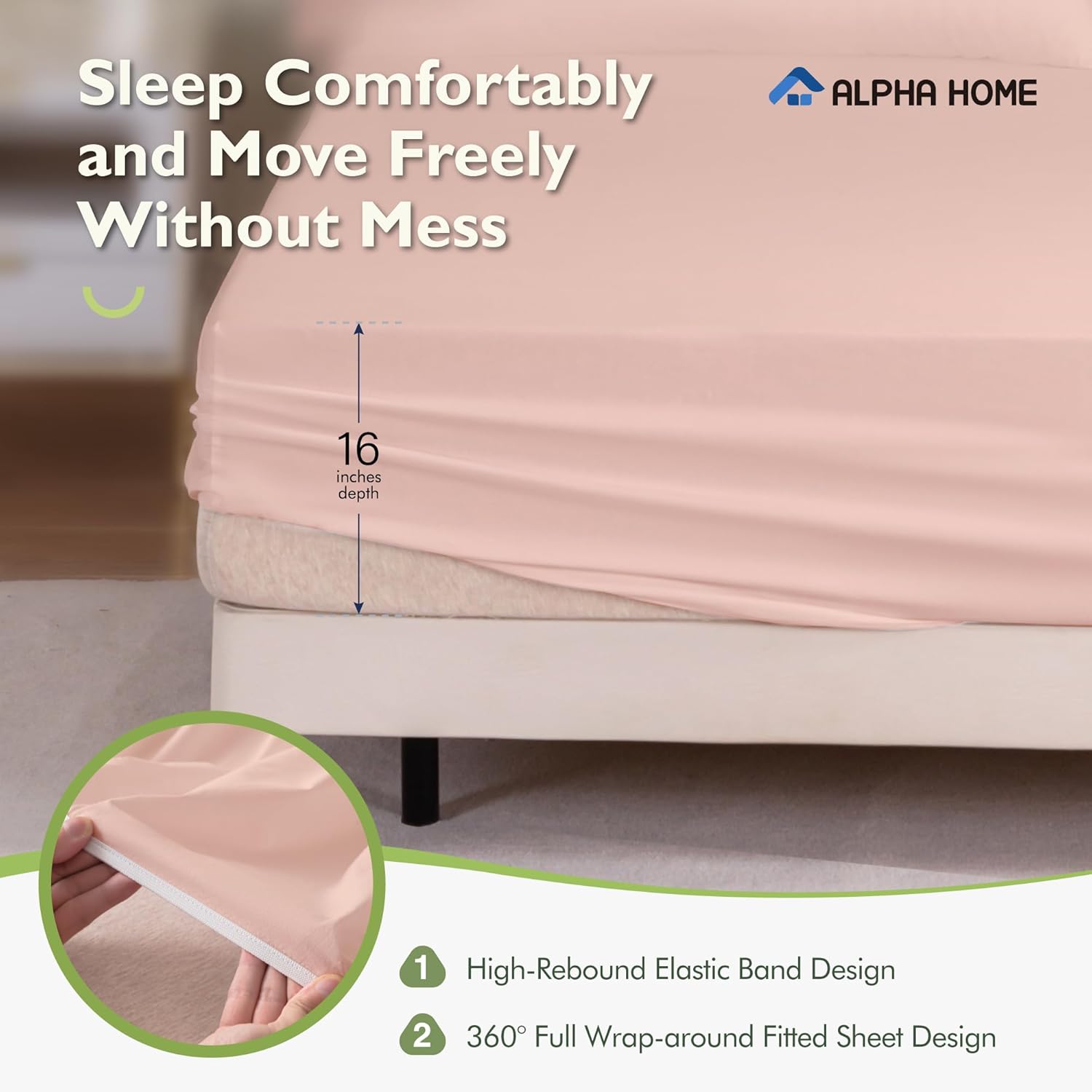 ALPHA HOME Deep Pocket Full Size Sheet Set, Washed Cotton Percale Bedding Sheet Set, 100% Cotton Sheet Set Moisture-Wicking Sheet Set, 4 Piece Cooling Bed Sheets