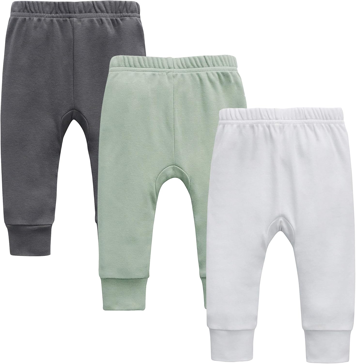 O2 BABY Organic Cotton Unisex Baby Jogger Pants, 3-Pack Pull-on Bottoms, Newborn Leggings