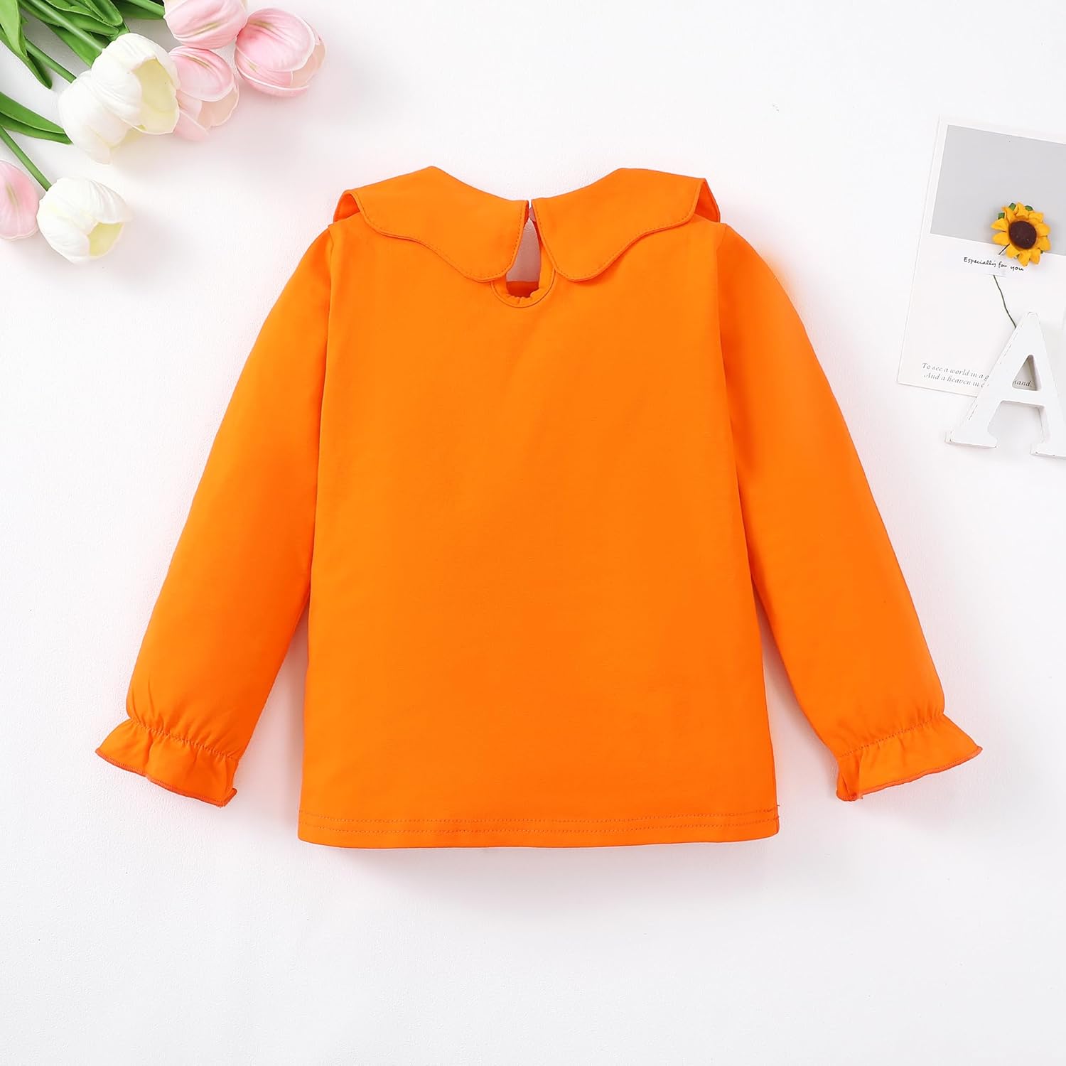 12M-12Y Toddler Baby Girls Ruffle Collar Blouse Kids Girl Solid Color T-Shirts Casual Tee Tops - Image 3