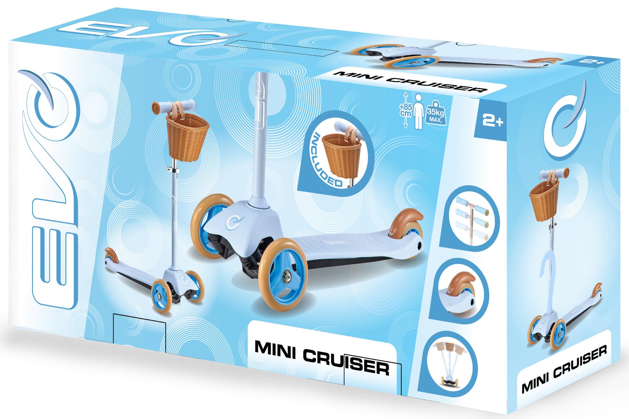 Evo Patinete Mini Cruiser con cesta, azul cielo