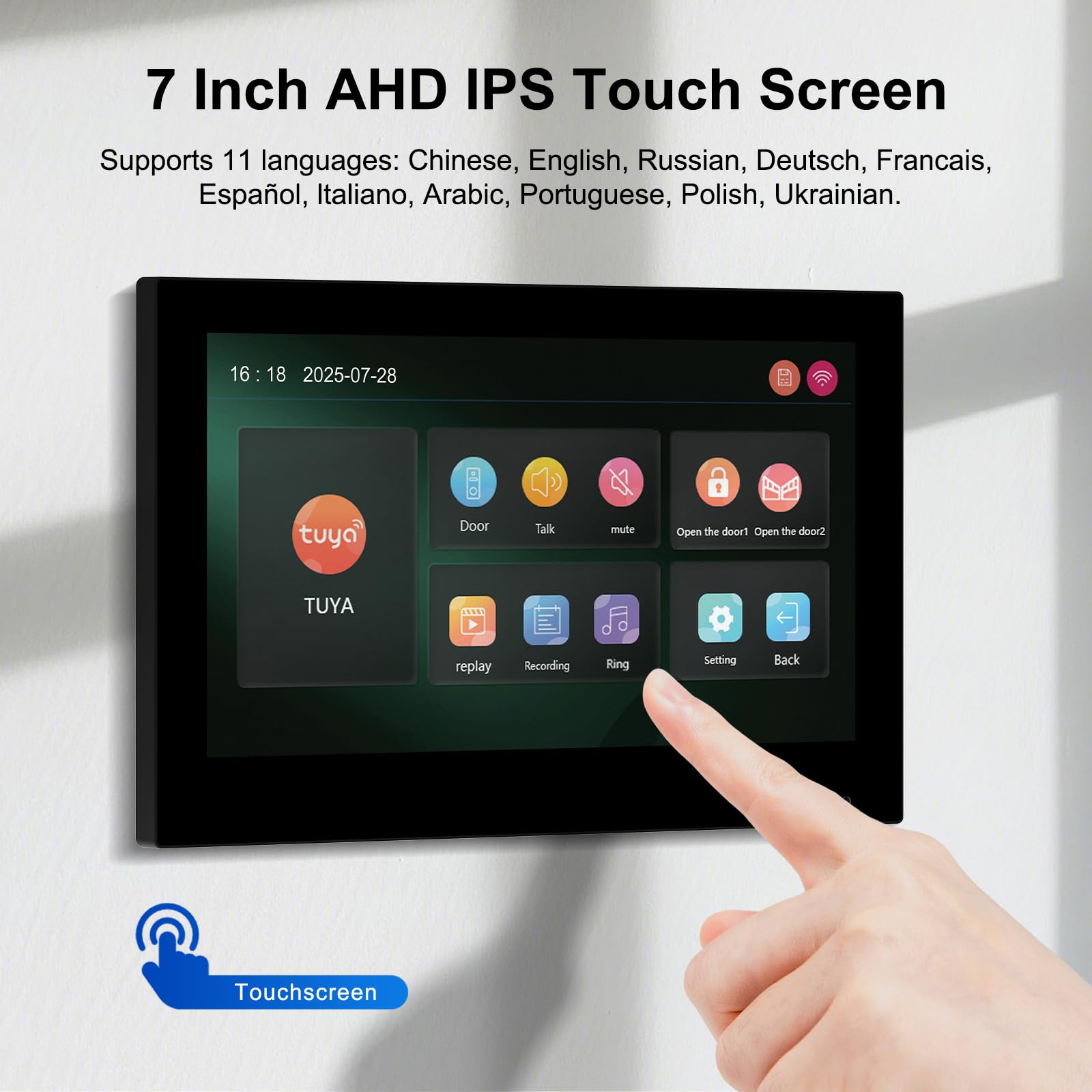 2 Fils Visiophone Connecté Filaire, Kit Interphone Vidéo WiFi Tuya avec Écran Tactile Couleur de 7", Sonnette avec Caméra 1080P Vision Nocturne IP65, Déverrouillage APP/Carte RFID