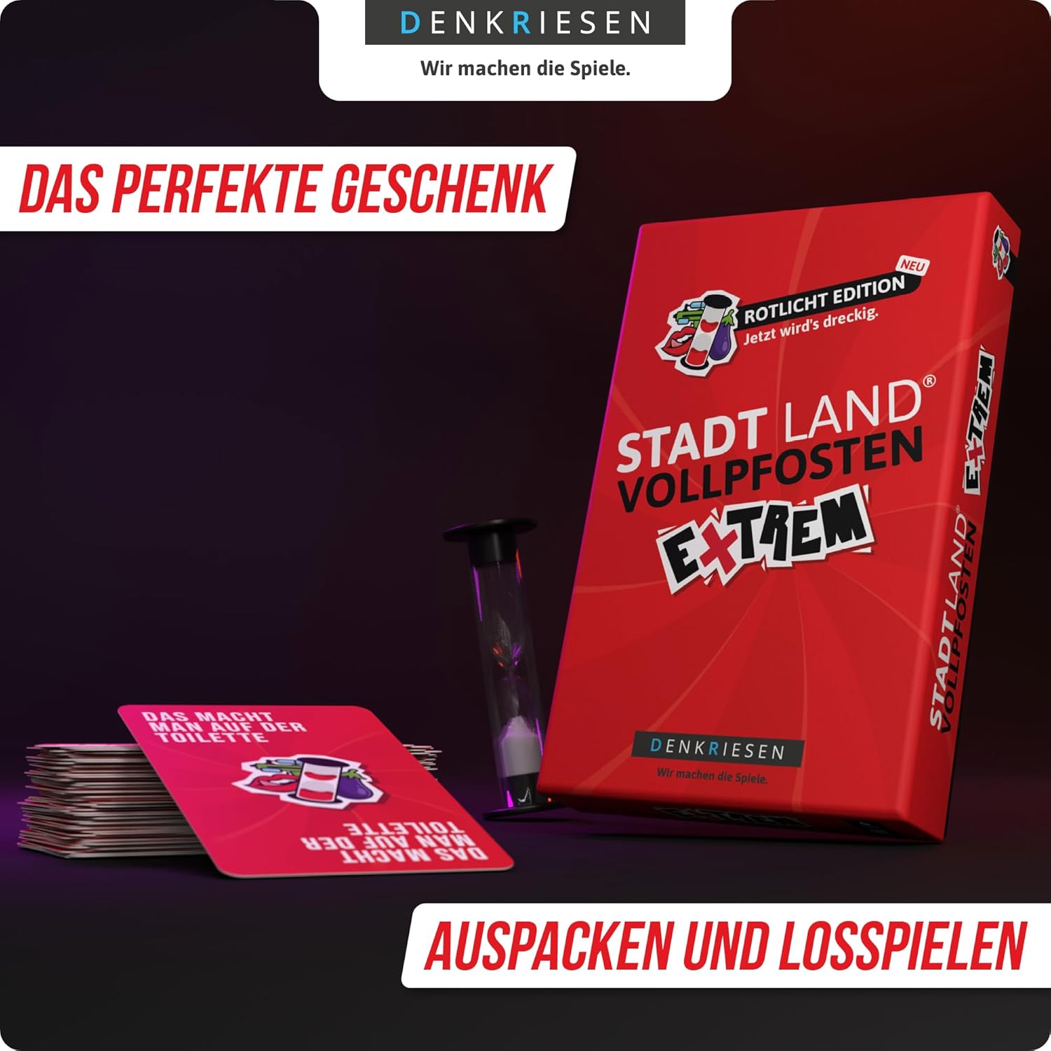 DENKRIESEN - Stadt Land Vollpfosten® Extreme - Red Light Edition | From 16 Years | 2-6 Players | Party Game | The City Land River Adult Game with Tough Challenges!