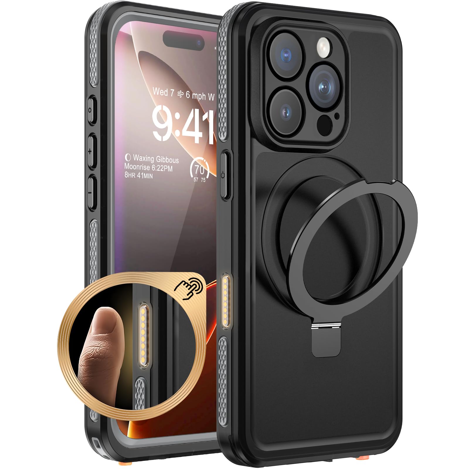 Beeasy Funda para iPhone 16 Pro MAX Impermeable con MagSafe [Soporte Invisible],360 Grados Militar Antigolpes Antipolvo Resistente al Agua,IP68 Waterproof Case con Protección Cámara/Pantalla