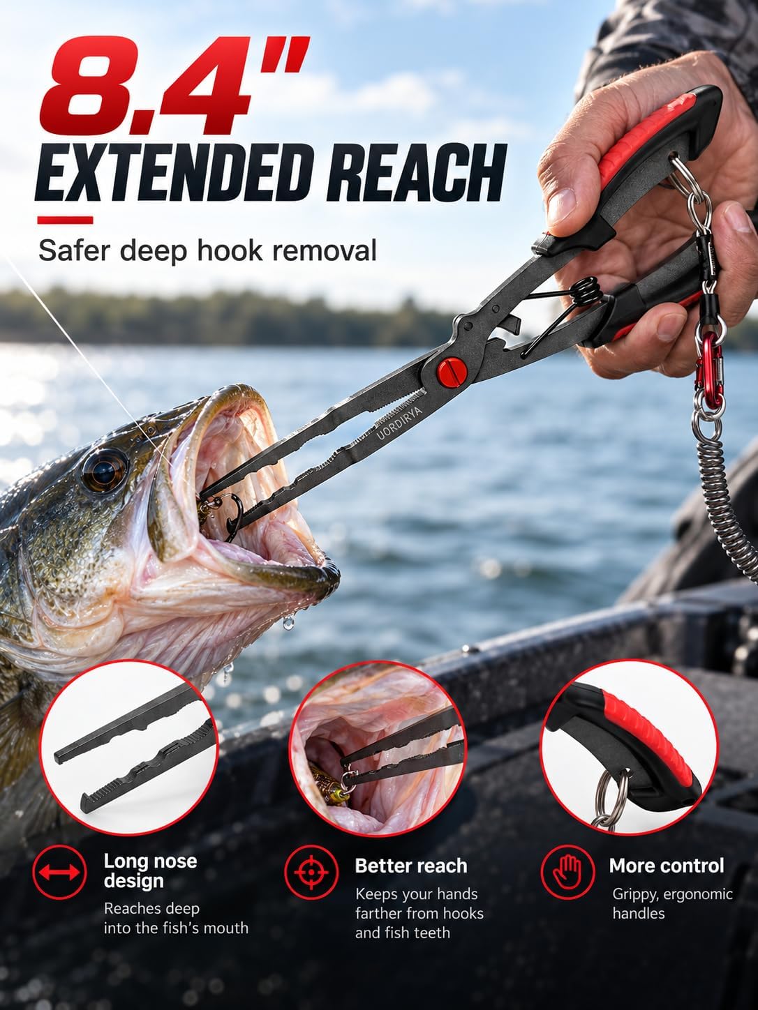 Fishing Pliers, 8.4" Long Nose Hook Remover & Line Cutter