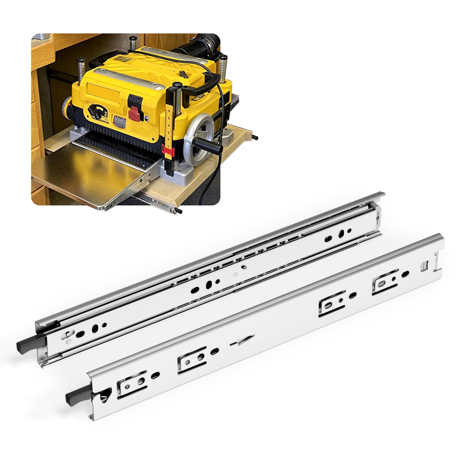GEYUESI Locking Heavy Duty Drawer Runners 450mm 68kg Load Ball Bearing Full Extension Slides with Lock Side Mount Glides for Cabinet Storage Units, #H51-D-18, 1 Pair