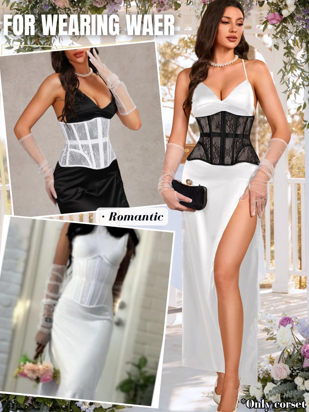 ChiaoLezhee Women's Floral Lace Underbust Corset Belt, Boned Hourglass Fashion Waist Cincher for Wedding&Going Out Fit 00-16