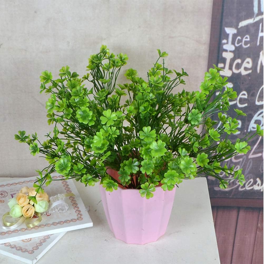LUOZZY 3 PCS Simulated Green Plants Decor Artificial Four Leaf Clover Fake Plant Lifelike Fake Greenery Foliage for St. Patrick's Day Summer Garden Home Farmhouse Office Decor