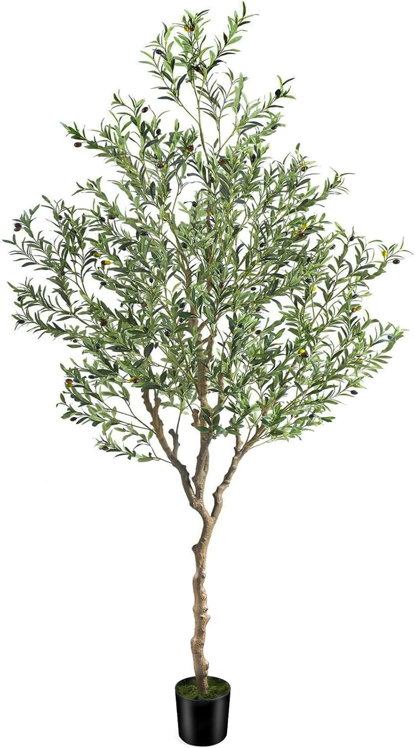 Photo 1 of WILDLOVE Olive Tree Artificial Indoor, Potted Faux Olive Trees with Natural Wood Trunk & Lifelike Fruits for Home Office Decor (7ft)