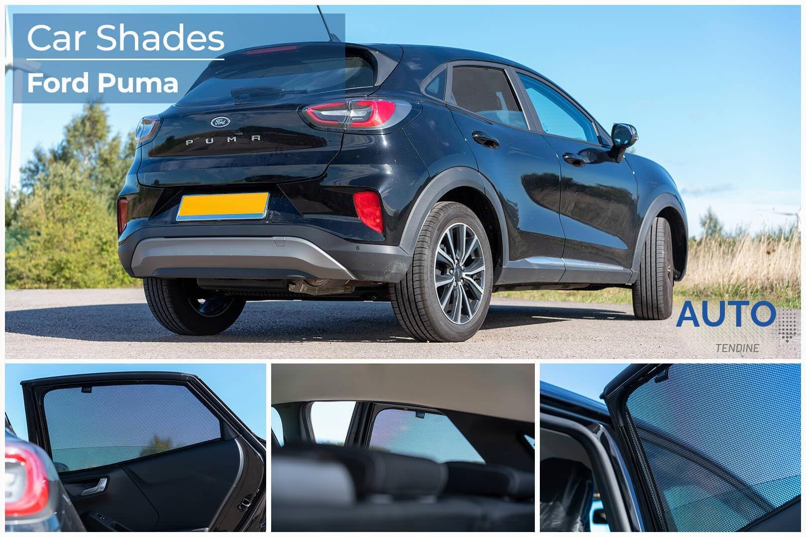 Car Shades Set (Porte Laterali Posteriori) Compatibile con Ford Puma 2019- (2-Parti) Tendine Parasole su Misura