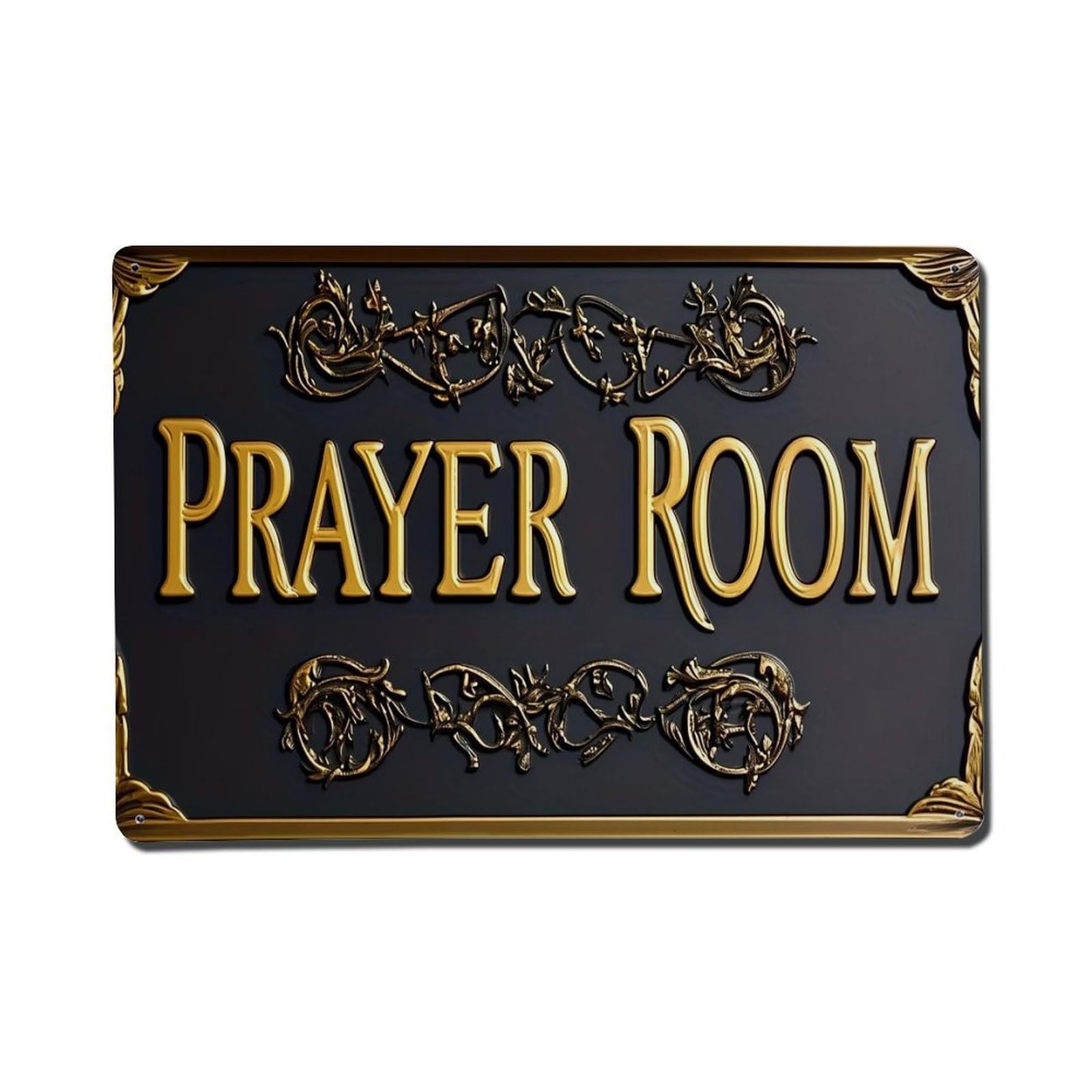 Nestemfo Vintage Prayer Room Gold Ornate Sign Tin Sign Metal Sign, Living Room,Bar, Home, Bedroom Wall Decor,Retro Metal Poster 8X12 Inches