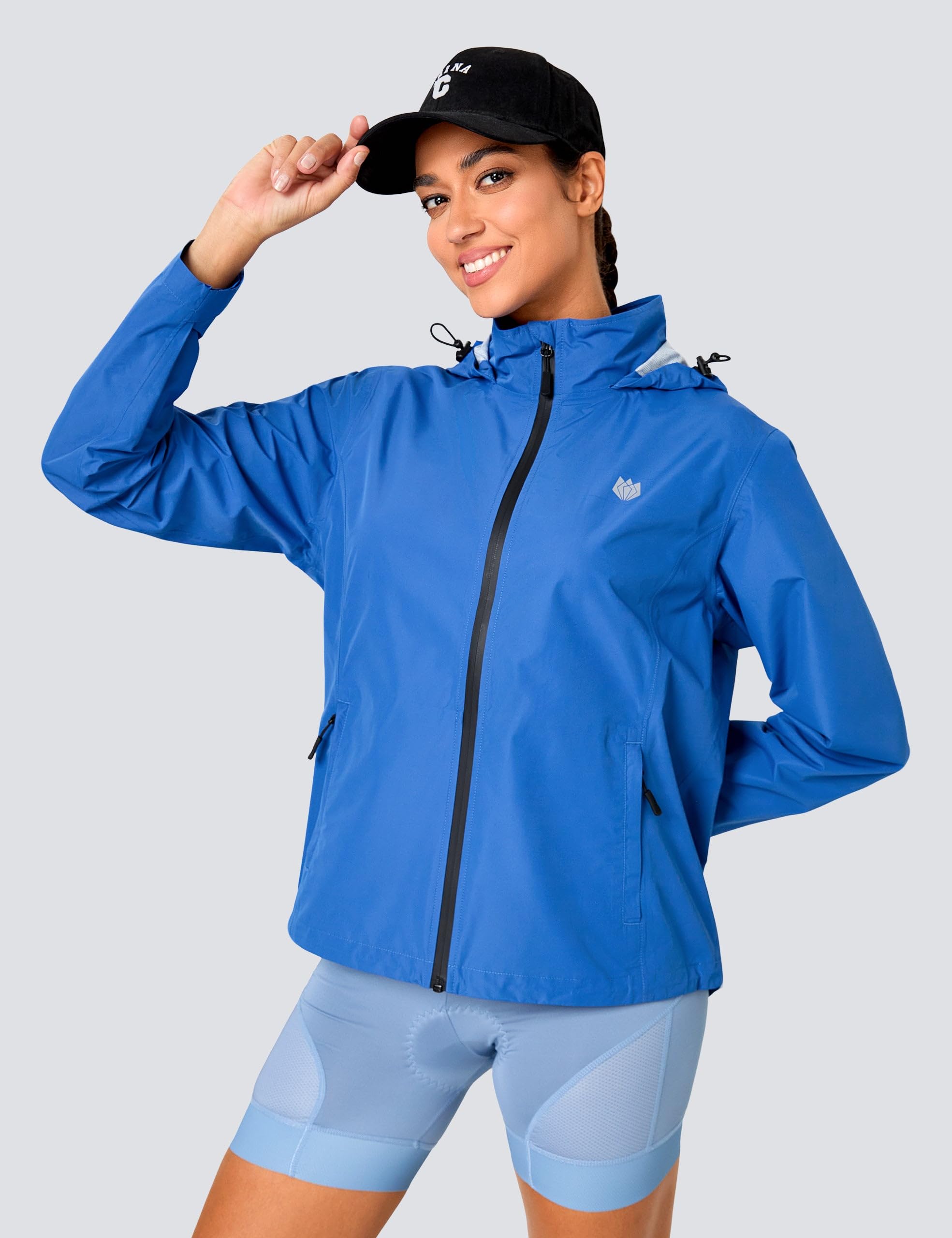 FitsT4 Sports Womens Rain Jacket Lightweight Waterproof Windbreaker Packable Running Reflective Cycling Jackets with Hood Blue Size M