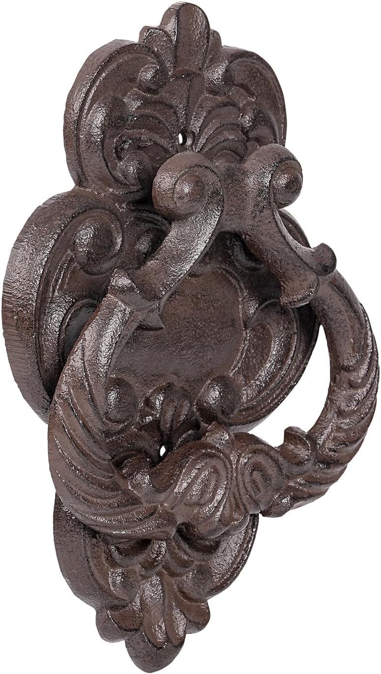 Sungmor Vintage Cast Iron Door Knocker,10" Tall Heavy Duty Pull Handle,Rustic Design for Farmhouse Entrance Door Decor,Antique Brown Finish