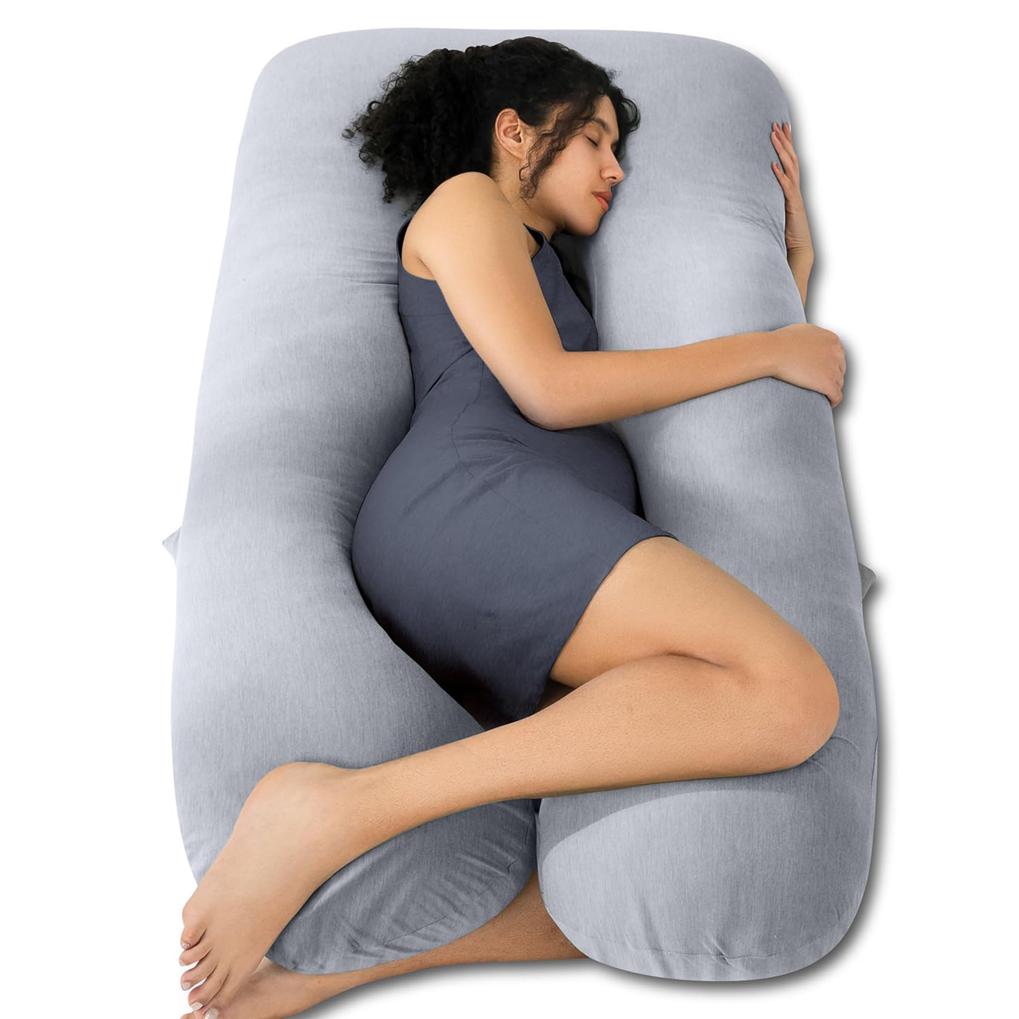 Pregnancy Pillows for Sleeping U-Shape Full Body Pillow and Maternity Support - for Back, HIPS, Legs, Belly for Pregnant Women with Removable Washable Grey Velvet Cover-image-25