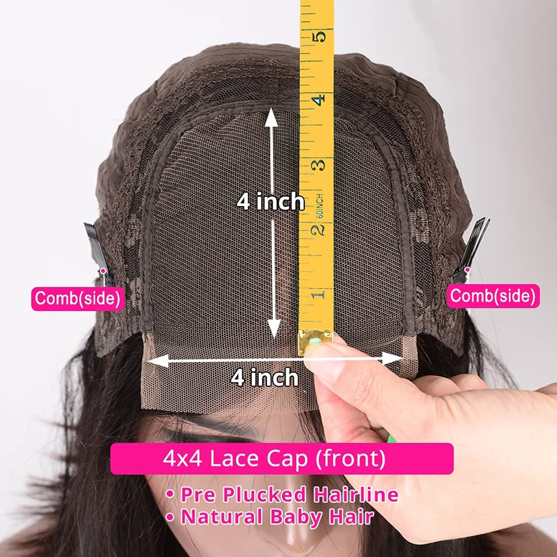 TOOCCI Lace Frontal Perücken Echthaar Gerade Perücken für Damen 4x4 Straight Lace Closure Wigs Brasilianische Echthaar Perücken Schwarze 150% Dichte mit Babyhaar 16 Zoll