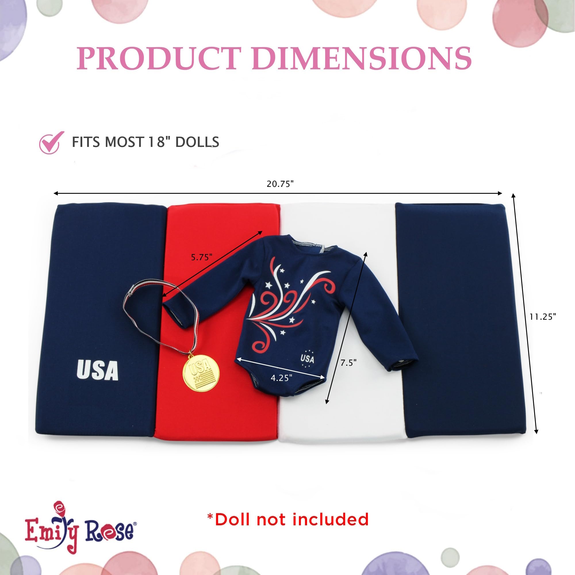 Emily Rose 18-Inch Doll Clothes 4-PC Gymnastics Sports Outfit Accessories  Set with Medal and Face Stickers Gymnast Toy Doll Not Included USA